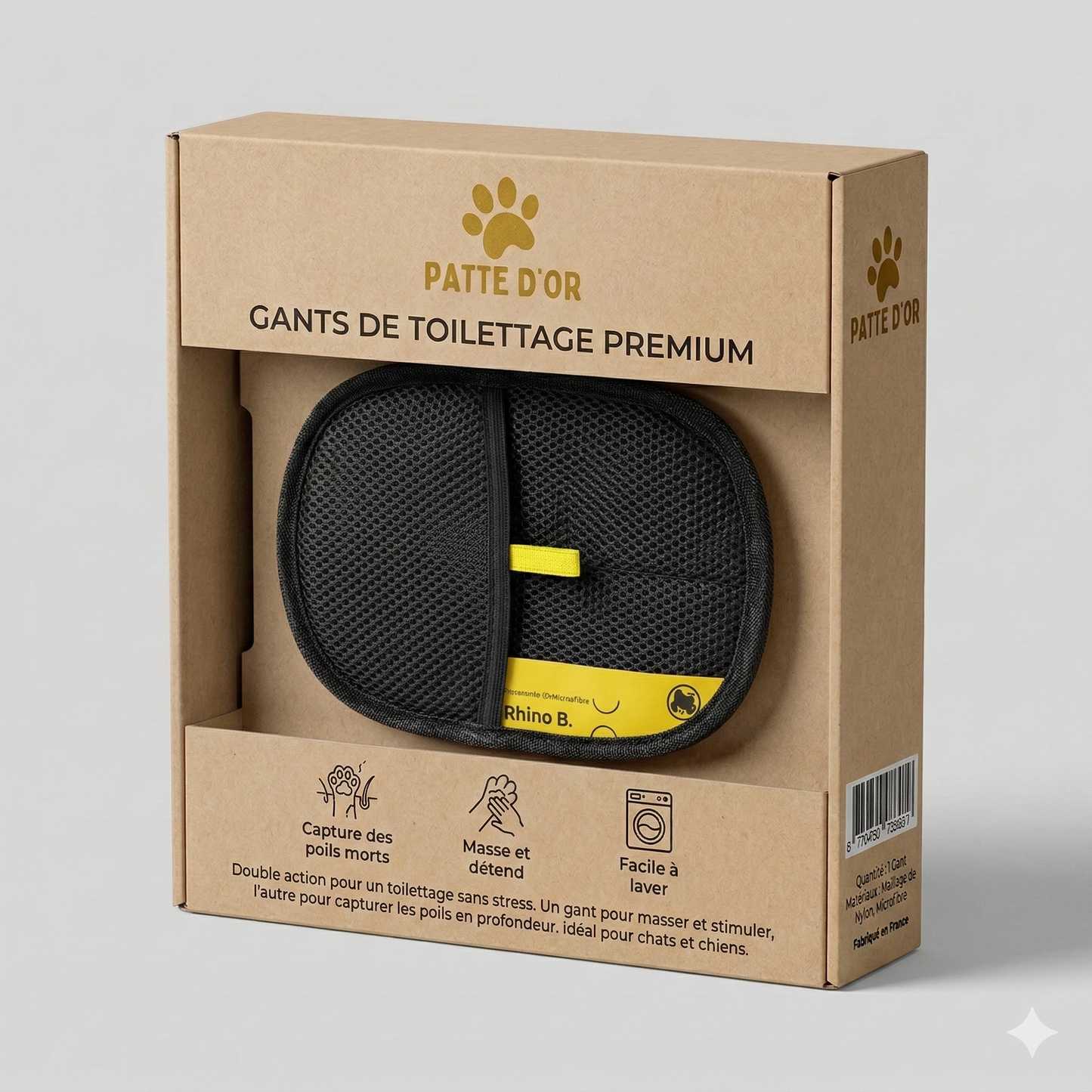 Gant Patte D'Or : Retirez tous les poils en un seul passage.