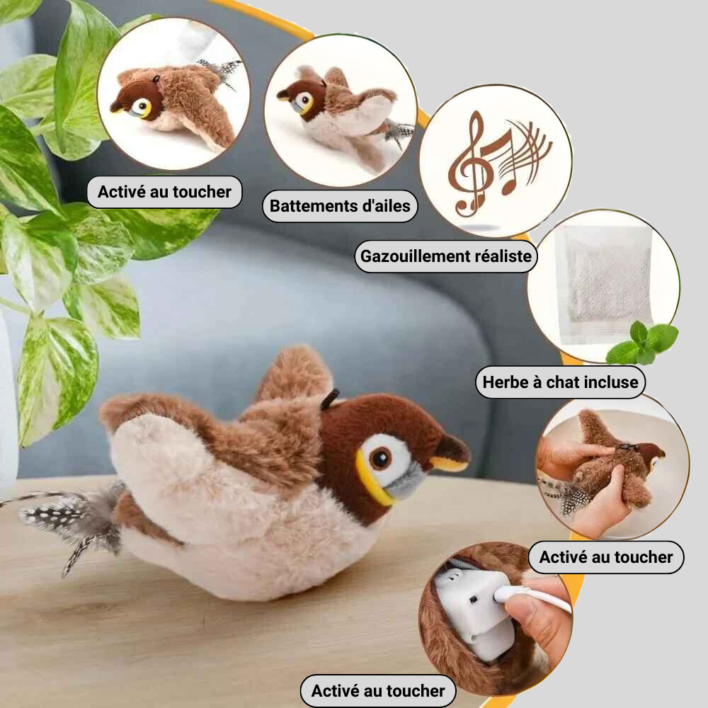 Oiseau interactif en peluche pour chat